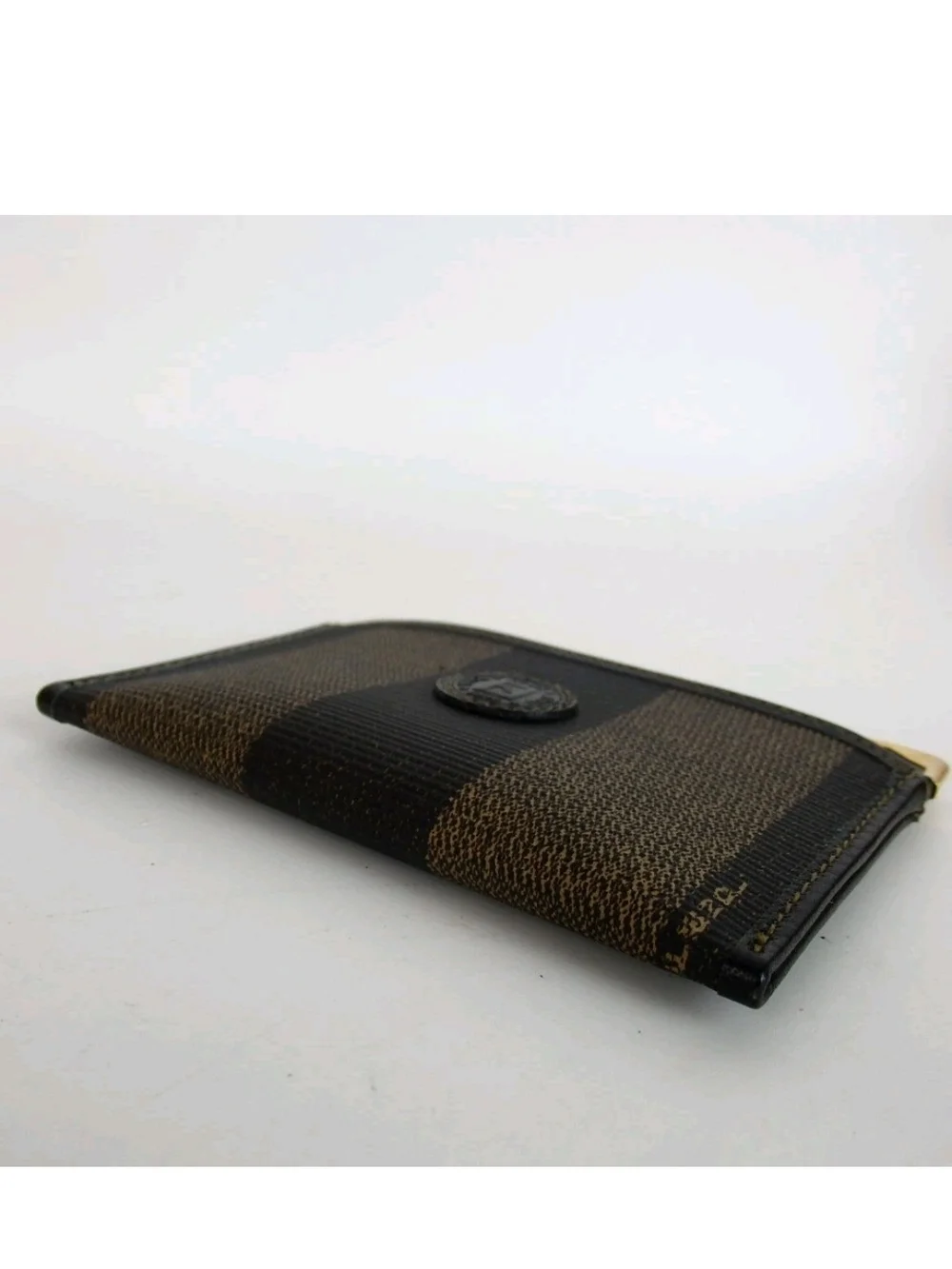 Fendi Men’s Brown & Black Card Holder with Gold-Tone Corners